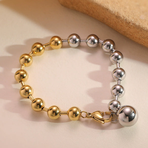 Stainless Steel Geometric Beaded Bracelet For Women With Electroplating