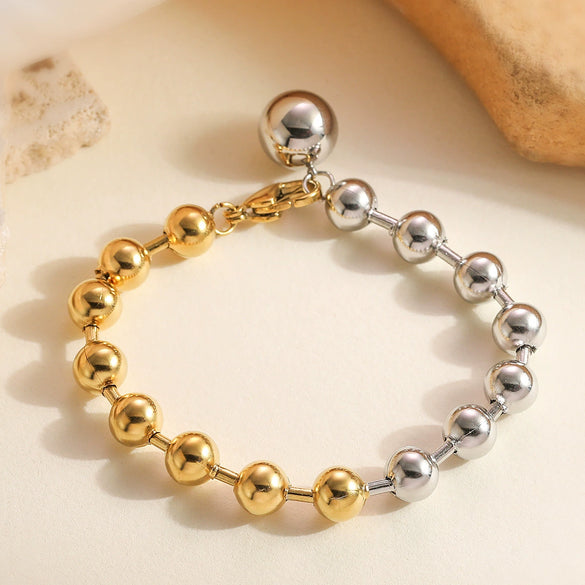 Stainless Steel Geometric Beaded Bracelet For Women With Electroplating