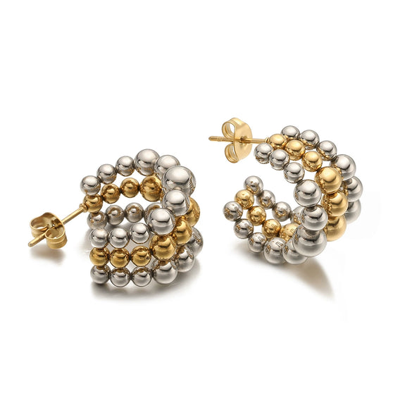 Stainless Steel Geometric Beaded Earrings For Women With Electroplating