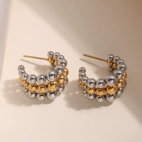 Stainless Steel Geometric Beaded Earrings For Women With Electroplating