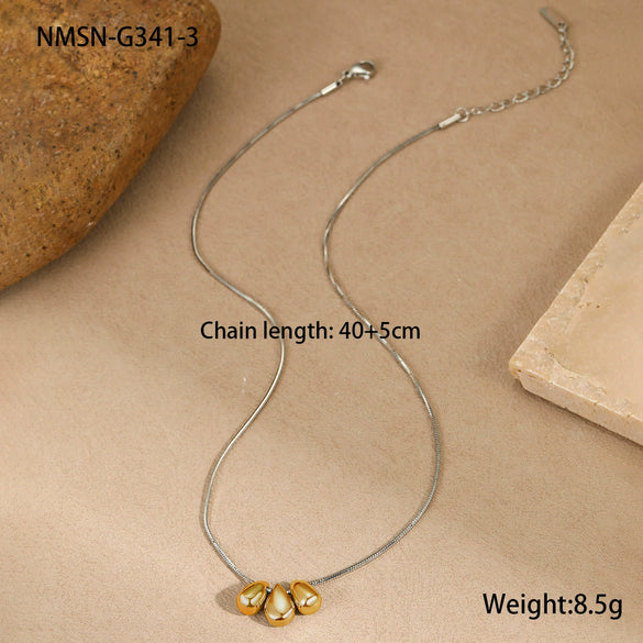 Stainless Steel Geometric Beaded Necklace Plated With 18K Gold For Women