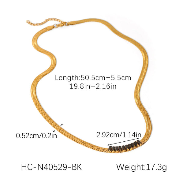 Stainless Steel Geometric Blade Snake Chain Necklace Inlaid With Zircon For Women