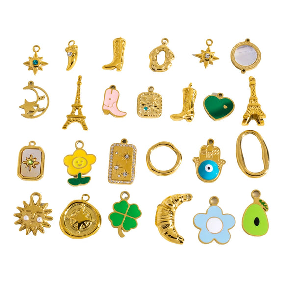 Stainless Steel Geometric Boots Tower Love Oil Drop Shell Pendant Jewelry Accessories With Vacuum In Furnace Electroplating