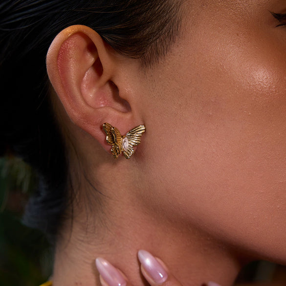 Stainless Steel Geometric Butterfly Earrings Electroplated For Women