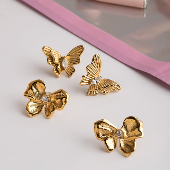Stainless Steel Geometric Butterfly Earrings Electroplated For Women