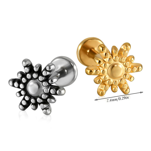 Stainless Steel Geometric Butterfly Love Lip Nail Four Leaf Clover Star Inner Teeth T Shaped Puncture Earrings Electroplated