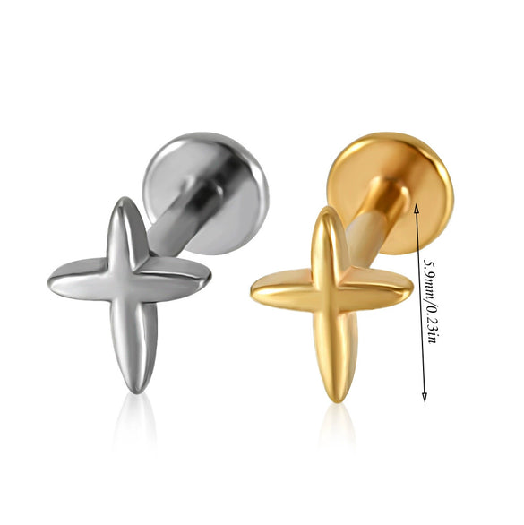 Stainless Steel Geometric Butterfly Love Lip Nail Four Leaf Clover Star Inner Teeth T Shaped Puncture Earrings Electroplated