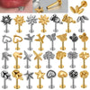 Stainless Steel Geometric Butterfly Love Lip Nail Four Leaf Clover Star Inner Teeth T Shaped Puncture Earrings Electroplated