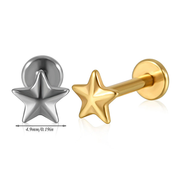 Stainless Steel Geometric Butterfly Love Lip Nail Four Leaf Clover Star Inner Teeth T Shaped Puncture Earrings Electroplated