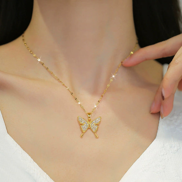 Stainless Steel Geometric Butterfly Mascot Necklace Unisex Lip Chain