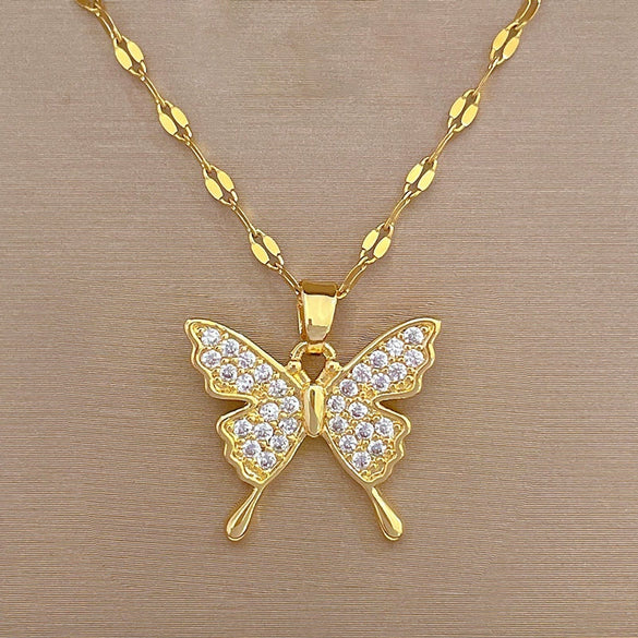 Stainless Steel Geometric Butterfly Mascot Necklace Unisex Lip Chain