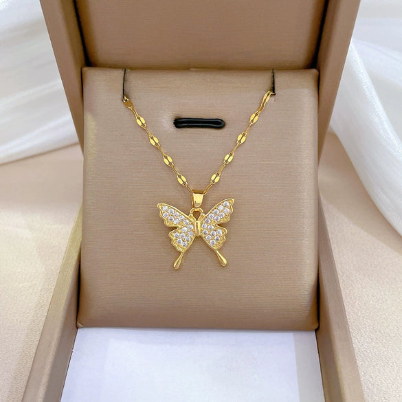 Stainless Steel Geometric Butterfly Mascot Necklace Unisex Lip Chain