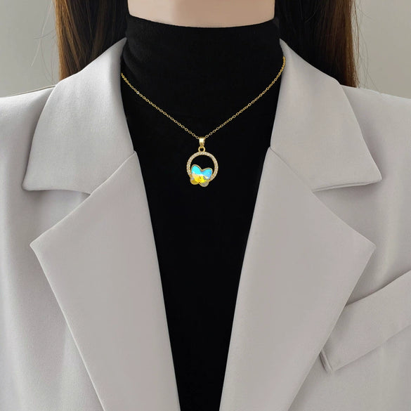 Stainless Steel Geometric Butterfly Ring And Necklace Set For Women