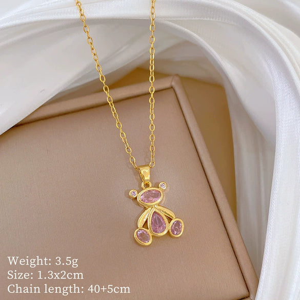Stainless Steel Geometric Cartoon Style Full Diamond Necklace For Women And Men