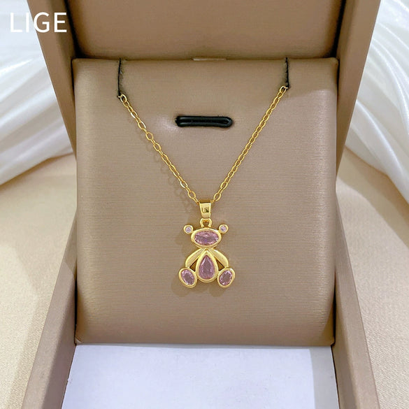 Stainless Steel Geometric Cartoon Style Full Diamond Necklace For Women And Men