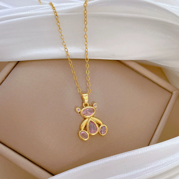 Stainless Steel Geometric Cartoon Style Full Diamond Necklace For Women And Men