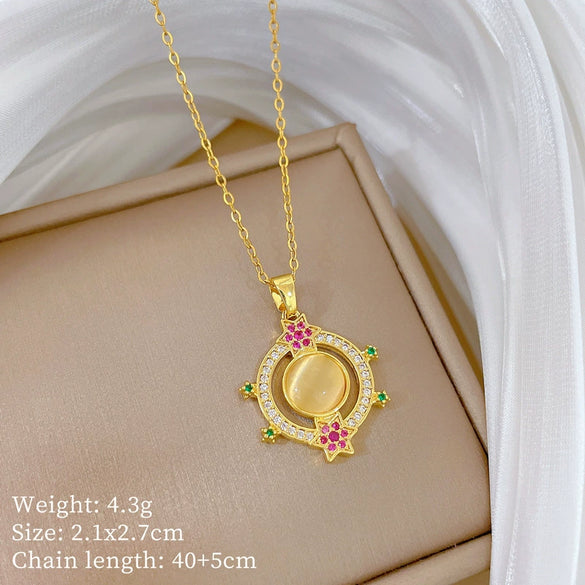Stainless Steel Geometric Cartoon Style Ring And Necklace