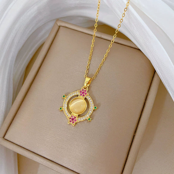 Stainless Steel Geometric Cartoon Style Ring And Necklace