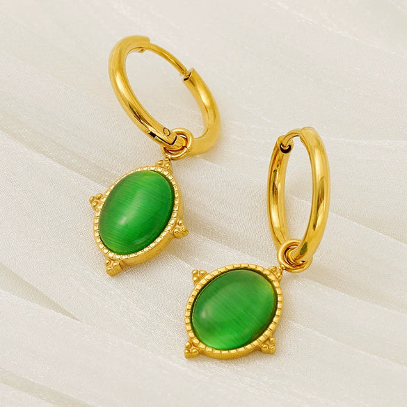 316L Stainless Steel Geometric Cat's Eye Earrings For Women With Electroplating And French Retro Style