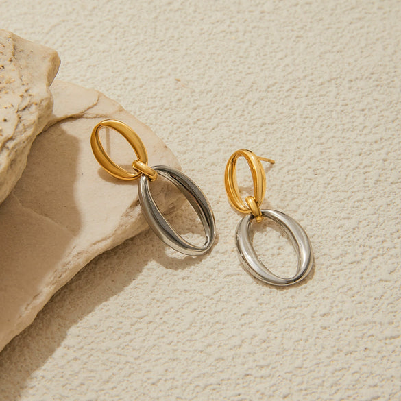Stainless Steel Geometric Circle Earrings Electroplated Women's Jewelry