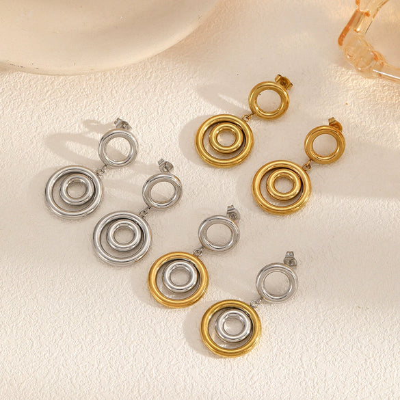 Stainless Steel Geometric Circle Exaggerated Electroplated Women's Earrings
