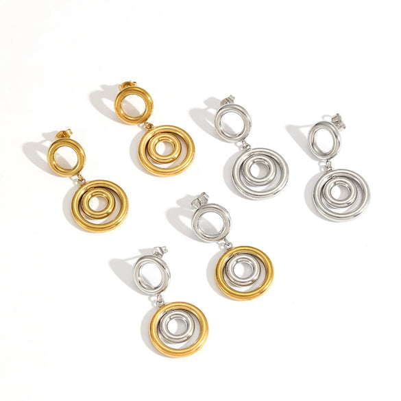Stainless Steel Geometric Circle Exaggerated Electroplated Women's Earrings