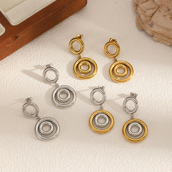 Stainless Steel Geometric Circle Exaggerated Electroplated Women's Earrings