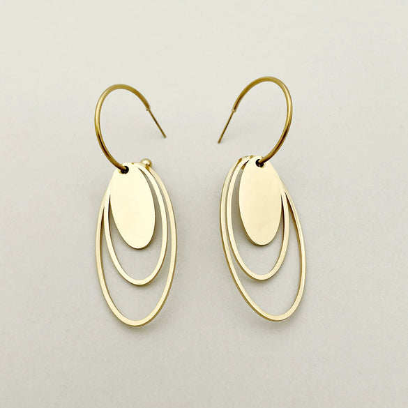 Stainless Steel Geometric Circle Pendant Earrings With Electroplating Treatment Cold Style