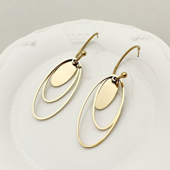 Stainless Steel Geometric Circle Pendant Earrings With Electroplating Treatment Cold Style
