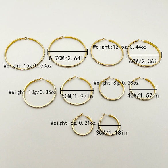 Stainless Steel Geometric Circle Ring Full Diamond Inlaid Zircon Electroplated Earrings