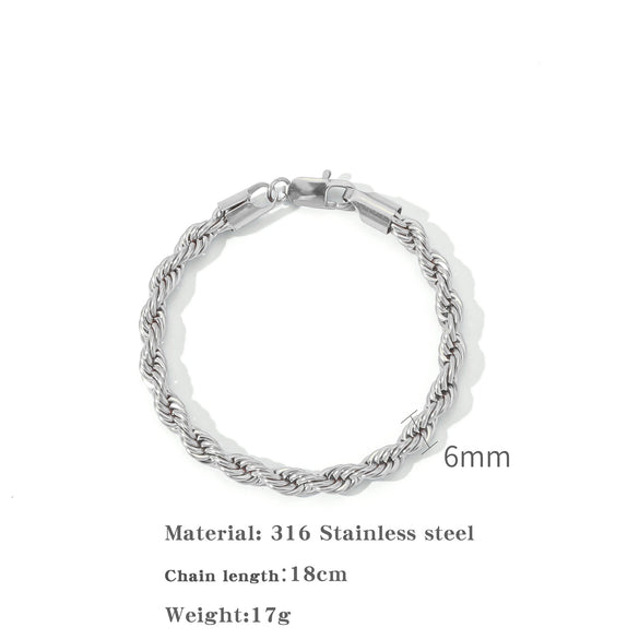 Stainless Steel Geometric Coarse Twist Electroplated Unisex Bracelet