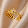 Stainless Steel Geometric Concaveconvex Open Ring With Electroplating Design For Unisex Minimalist Style