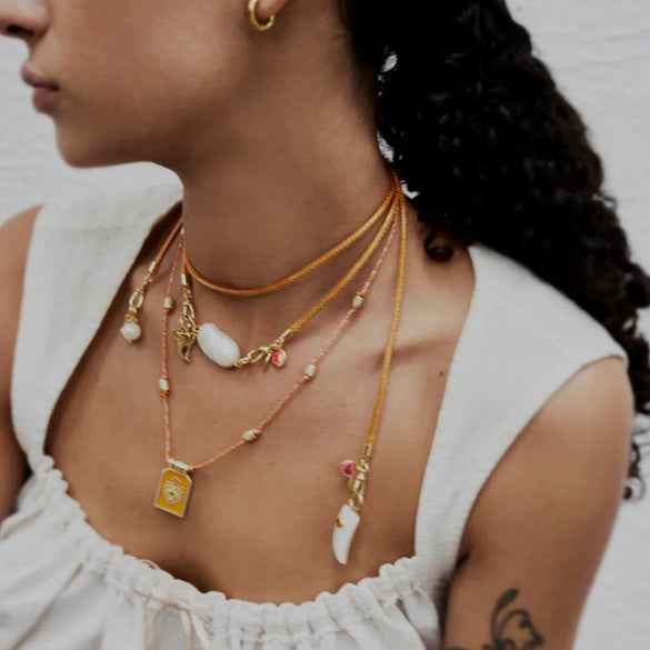 Stainless Steel Geometric Constellation Pearl Pendant Cotton Rope Necklace With Electroplating For Women