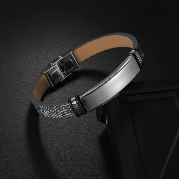 Stainless Steel Geometric Couple Sports Bracelet With Laser Engraving And Polish Design