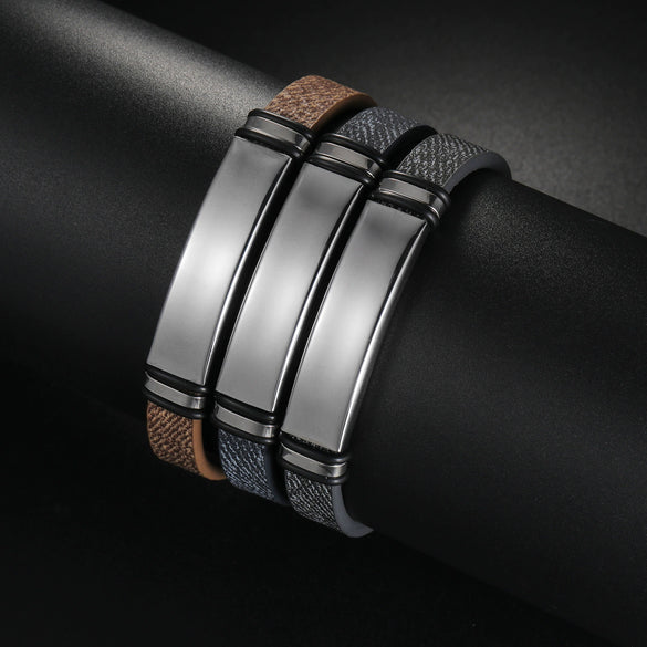 Stainless Steel Geometric Couple Sports Bracelet With Laser Engraving And Polish Design