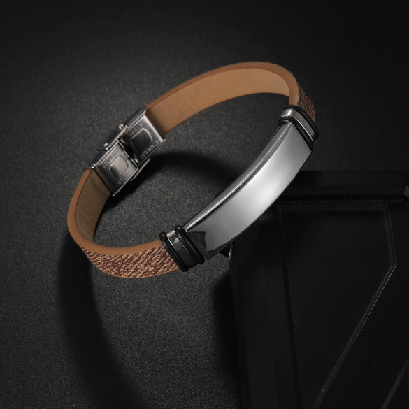 Stainless Steel Geometric Couple Sports Bracelet With Laser Engraving And Polish Design