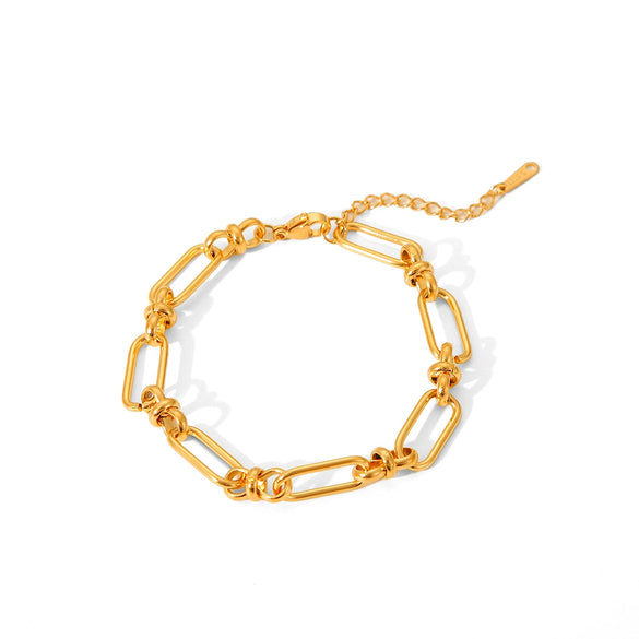 Stainless Steel Geometric Cross Buckle Bracelet Vacuum Plated 18K Gold Jewelry For Women