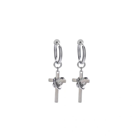 Stainless Steel Geometric Cross Earrings With Entwined Thorn Design Lasercut Punk Ear Studs And Ear Clips For Men And Women