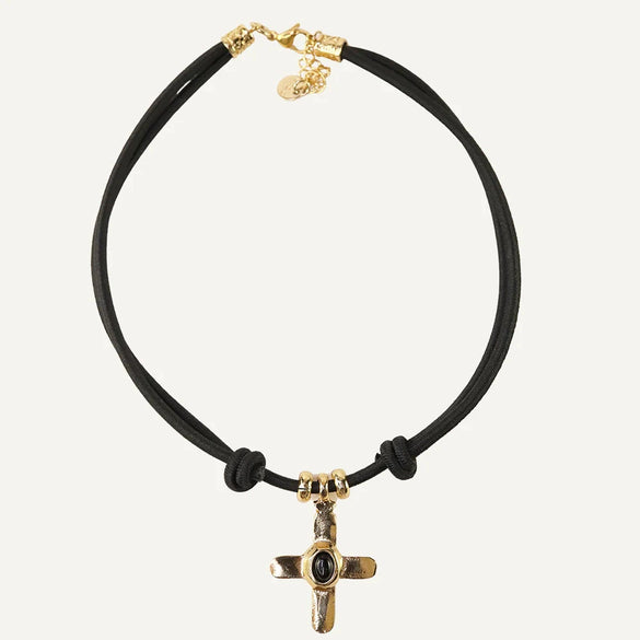 Stainless Steel Geometric Cross Imitation Natural Stone Pendant Electroplated Women's Accessories