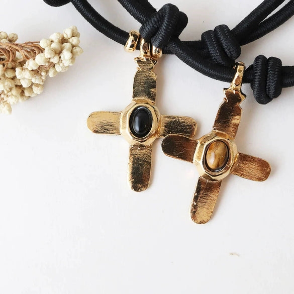 Stainless Steel Geometric Cross Imitation Natural Stone Pendant Electroplated Women's Accessories