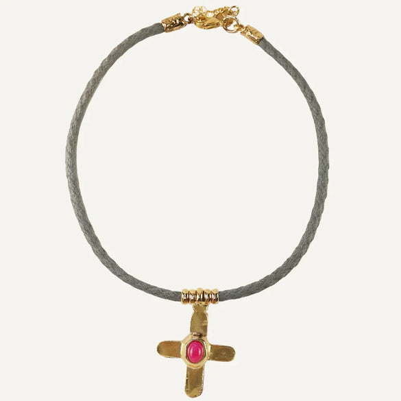 Stainless Steel Geometric Cross Imitation Natural Stone Pendant Electroplated Women's Accessories