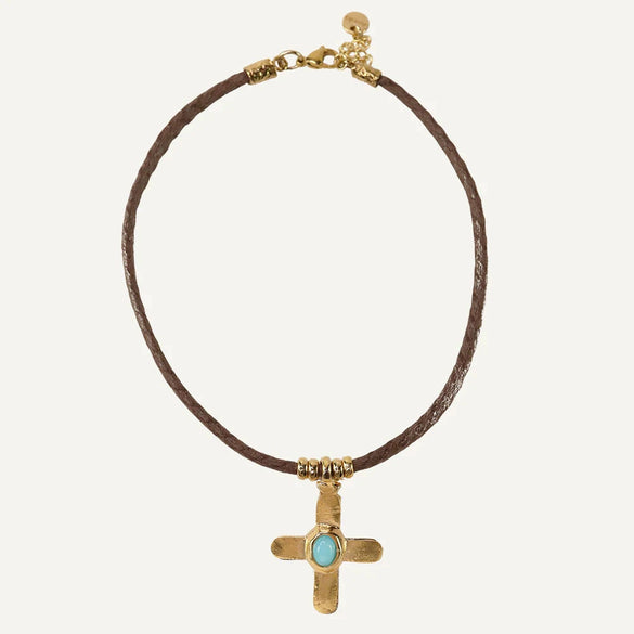 Stainless Steel Geometric Cross Imitation Natural Stone Pendant Electroplated Women's Accessories
