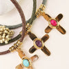 Stainless Steel Geometric Cross Imitation Natural Stone Pendant Electroplated Women's Accessories