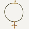 Stainless Steel Geometric Cross Imitation Natural Stone Pendant Electroplated Women's Accessories