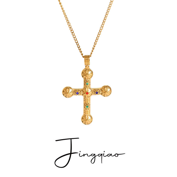 Stainless Steel Geometric Cross Necklace Electroplated