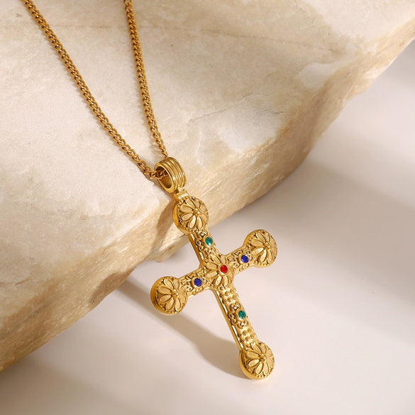 Stainless Steel Geometric Cross Necklace Electroplated