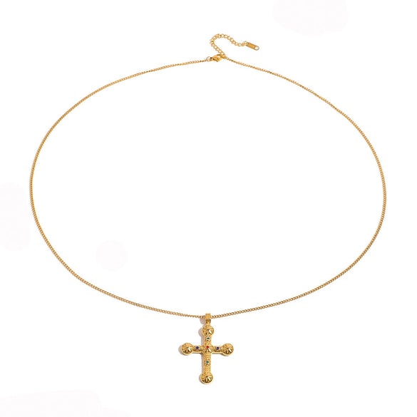 Stainless Steel Geometric Cross Necklace Electroplated