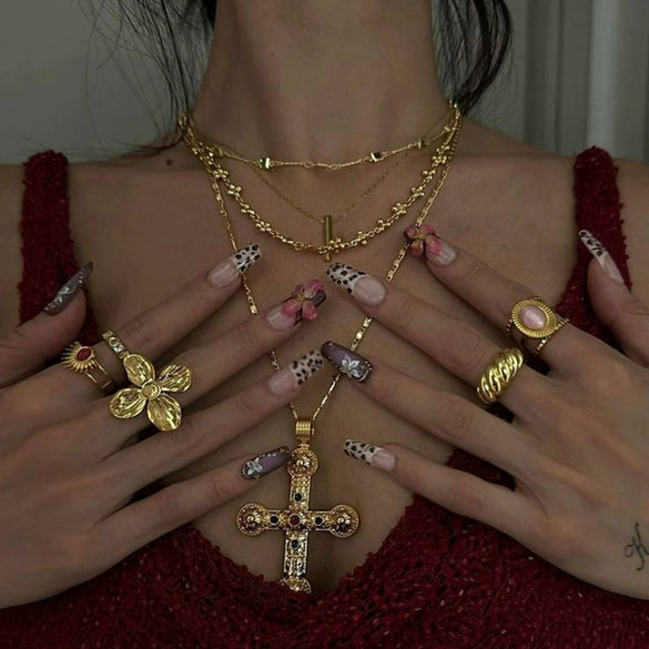 Stainless Steel Geometric Cross Necklace Electroplated