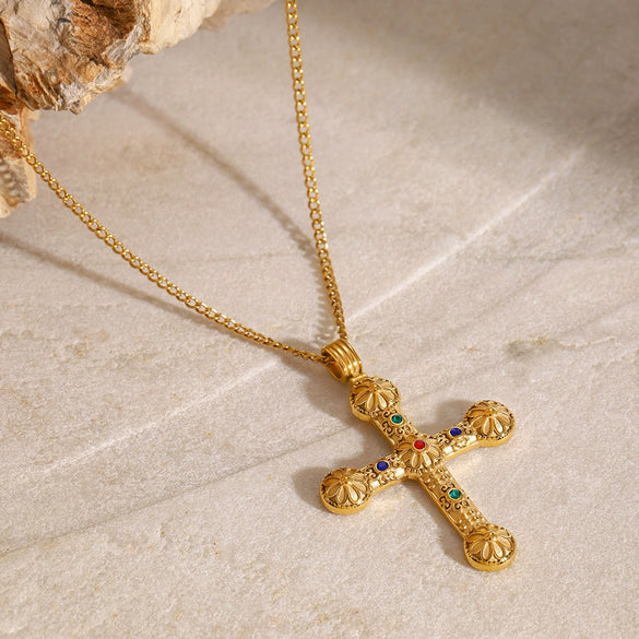 Stainless Steel Geometric Cross Necklace Electroplated