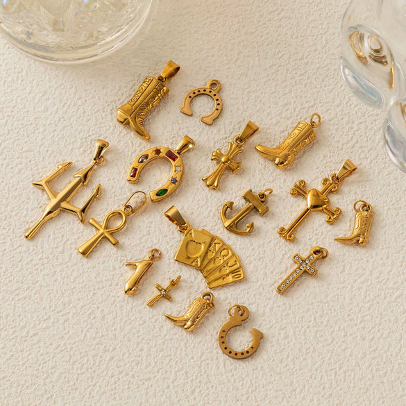 Stainless Steel Geometric Cross Pendant Jewelry Accessories With 18K Gold Electroplating